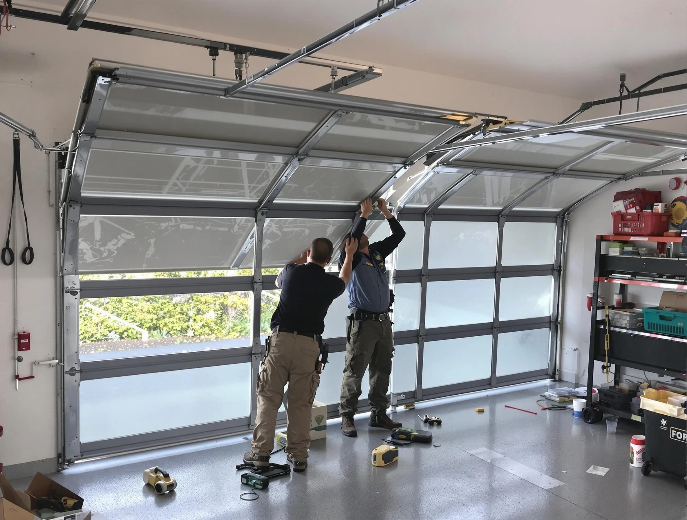 White Bluff Garage Door Repair expert performing precise panel replacement on White Bluff garage door
