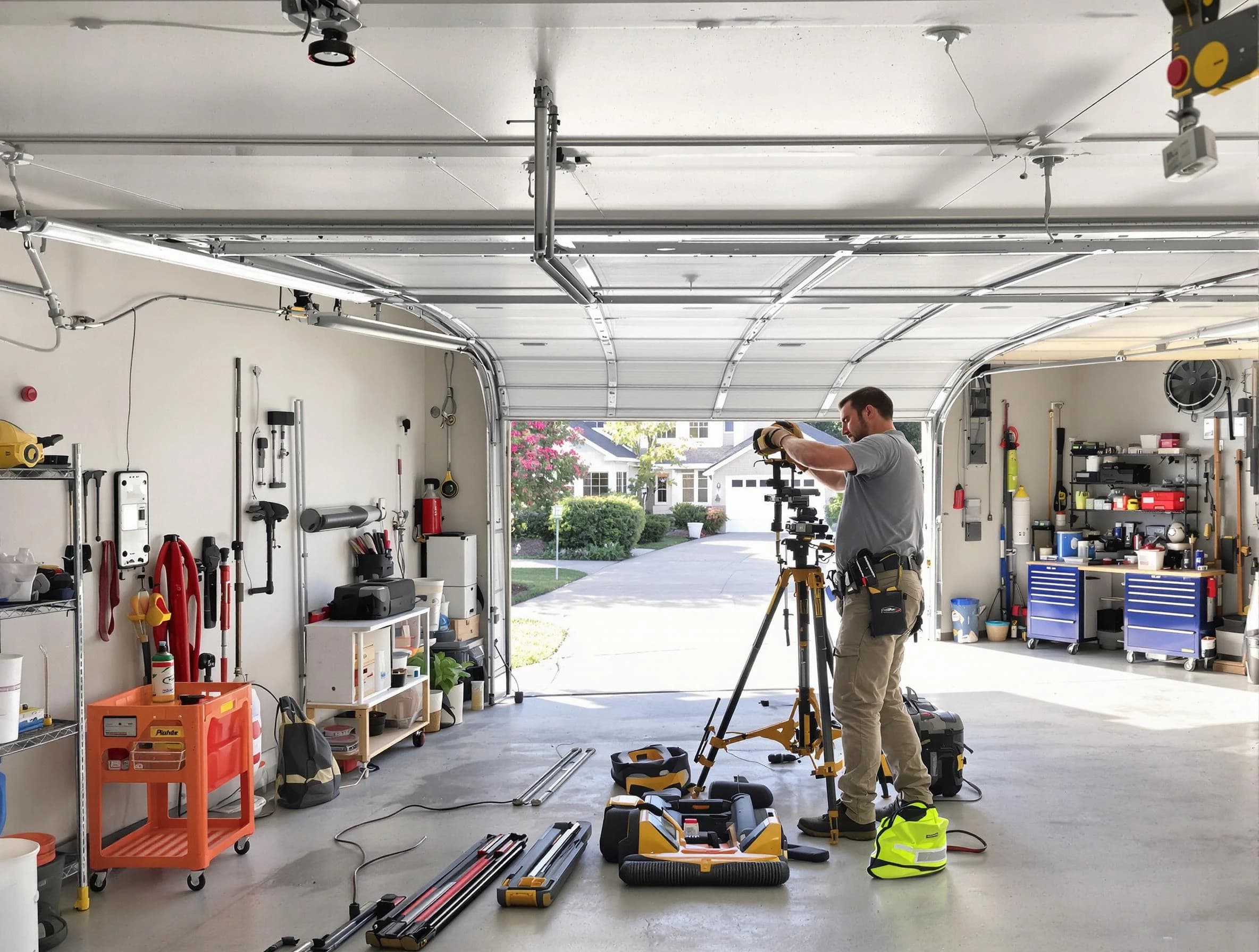 White Bluff Garage Door Repair specialist performing laser-guided track alignment in White Bluff