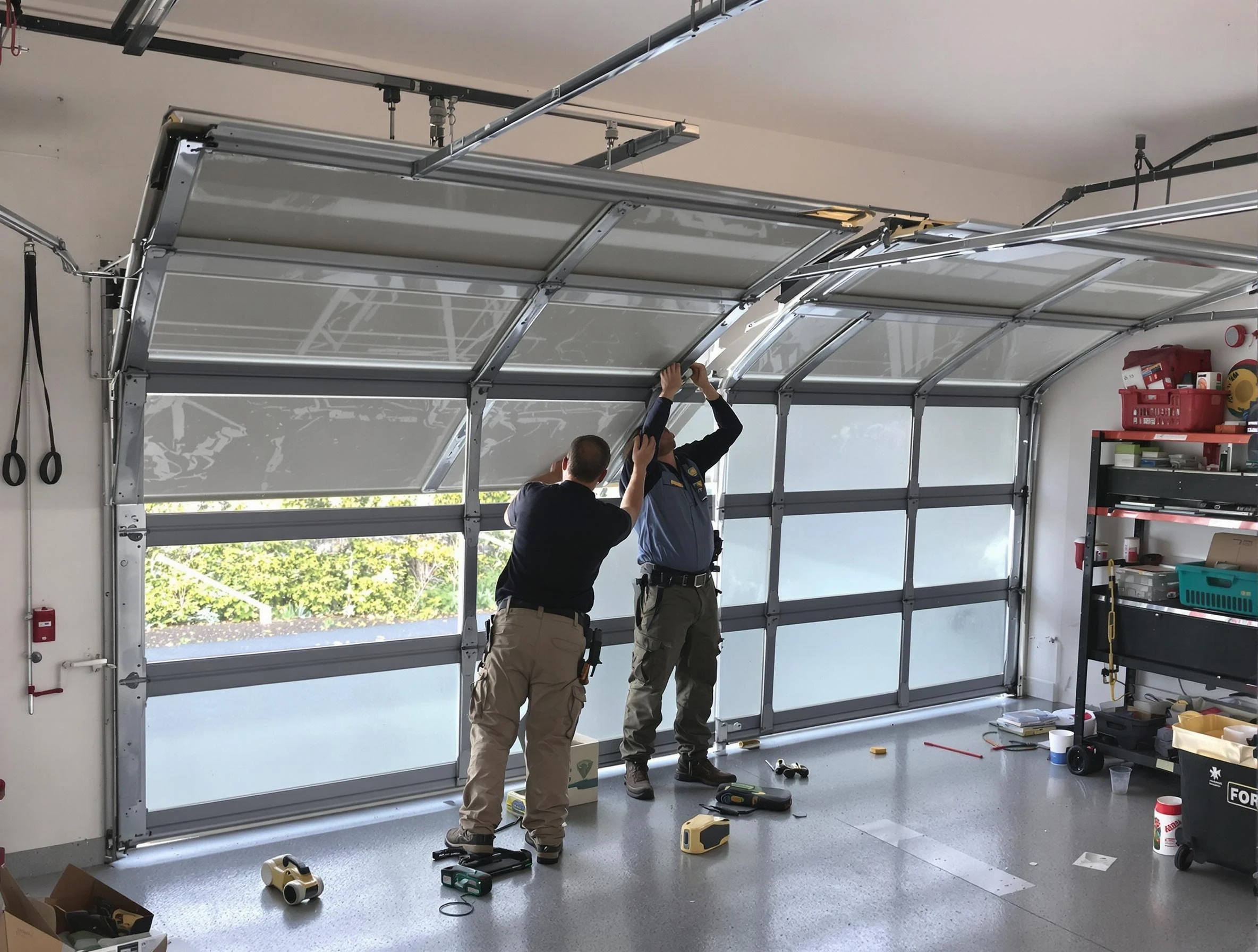 White Bluff Garage Door Repair expert performing precise panel replacement on White Bluff garage door